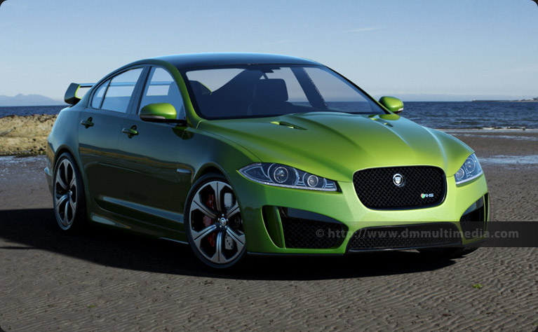 Jaguar XFR-S in Ultimate Green, on the Beach
