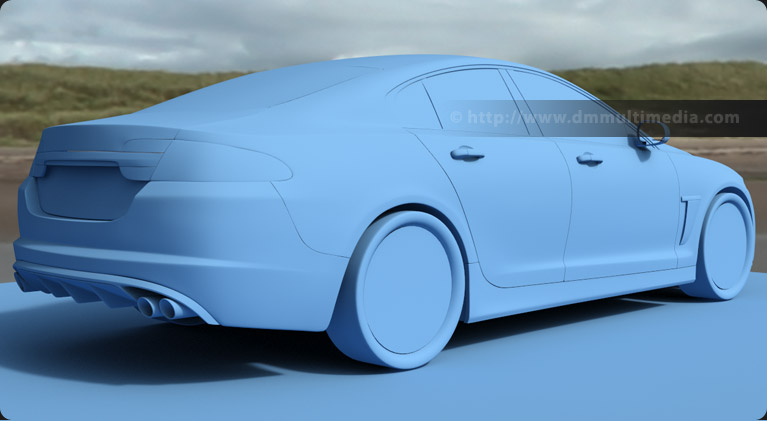 Rear view render using a flat colour to check body flow of the Jaguar