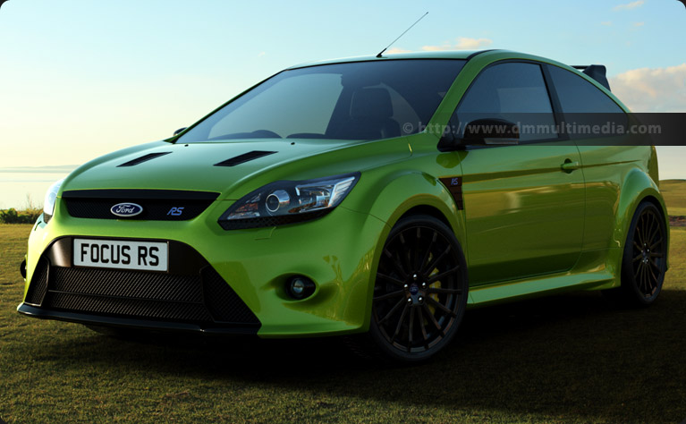 Ford Focus MK2 RS in Ultimate Green in the late evening by the Golf Course