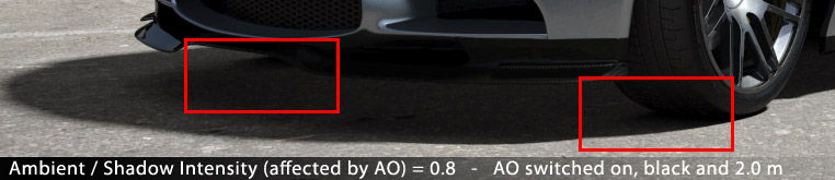 AO Max Distance - Note that the AO Shadow colour is only visible close to the tyres